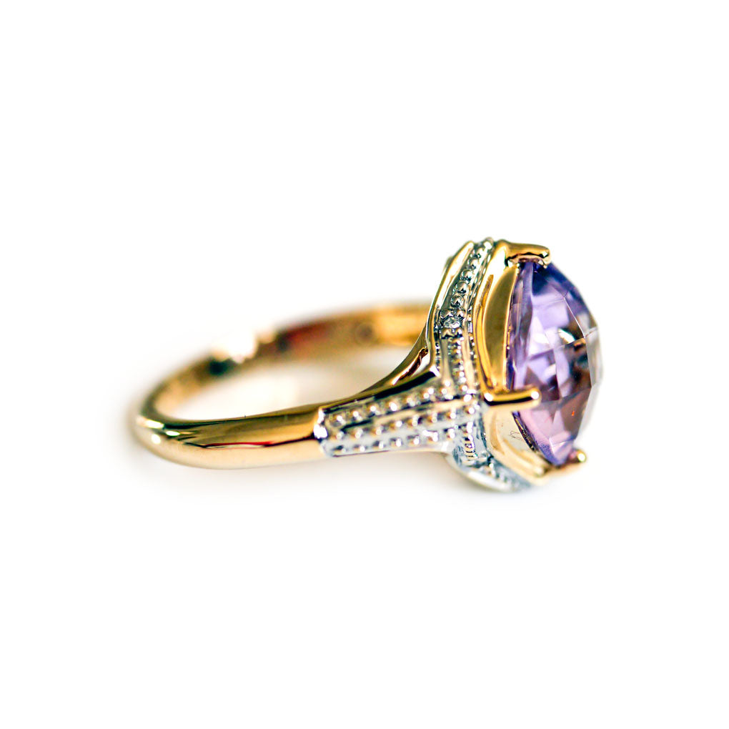 Amethyst and Diamond Funkily Faceted Dress Ring