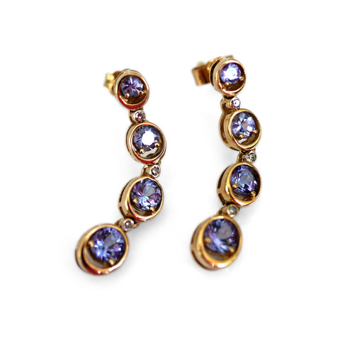 Articulated Tanzanite & Diamond Gold Earrings