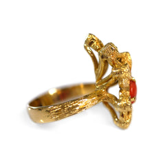 Barked Cool Coral Cocktail Ring c.1970s