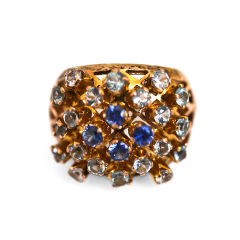 Baroque Blue Topaz and Sapphire Latticed Cocktail Ring c.1980s