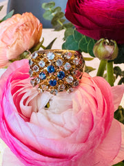 Baroque Blue Topaz and Sapphire Latticed Cocktail Ring c.1980s