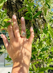 Baroque Blue Topaz and Sapphire Latticed Cocktail Ring c.1980s