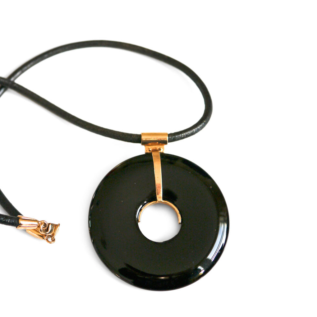 Black Onyx and White Sapphire Rose Gold Circular Cocktail Necklace c.1980s