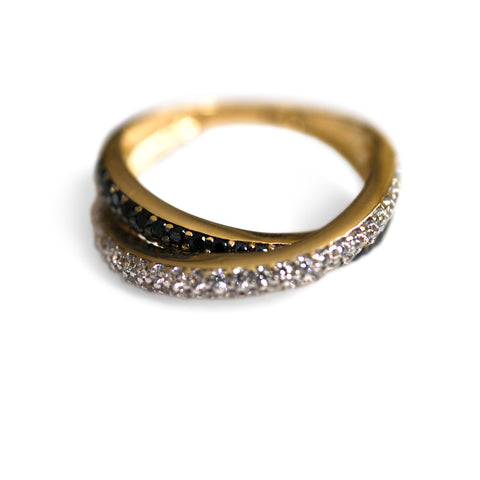 Black and White Diamond Entwined Half Eternity Dress Ring