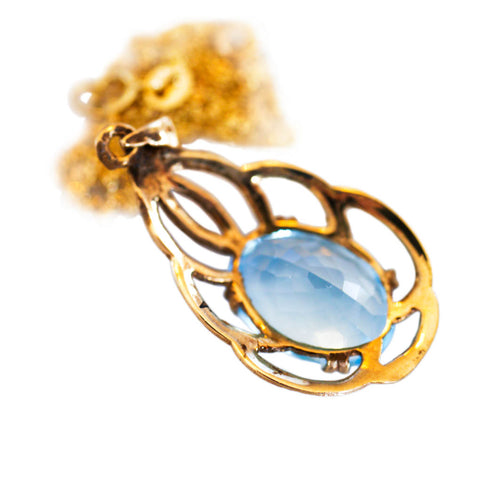 Blue Topaz 7.7 Carats Gold Necklace c.1970s