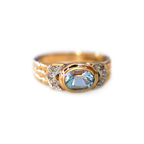 Blue Topaz and Diamond Bamboo Ring 1984