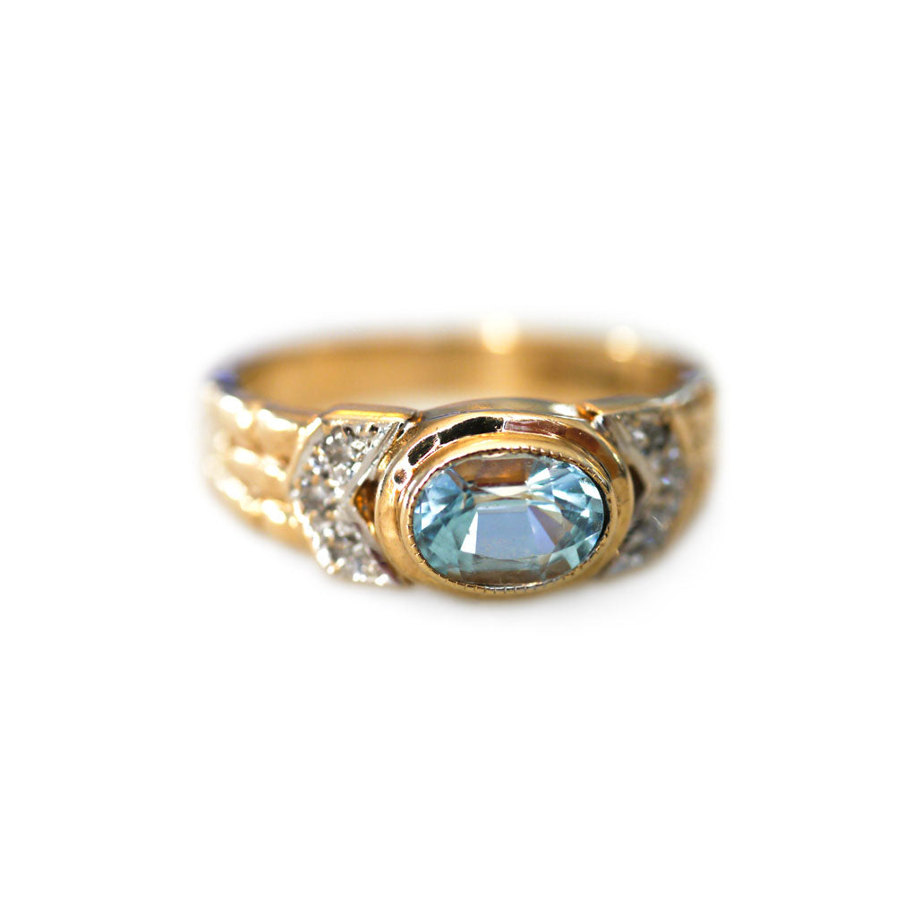 Blue Topaz and Diamond Bamboo Ring 1984