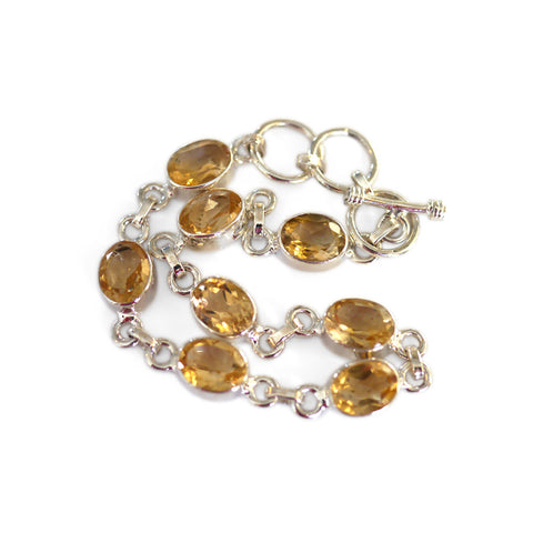 Chunky Citrine Adjustable Sterling Silver Bracelet