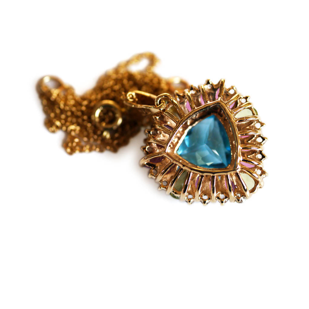 Trillionaire Necklace Diamond, Blue Topaz, Peridot and Pink Tourmaline