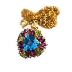 Trillionaire Necklace Diamond, Blue Topaz, Peridot and Pink Tourmaline