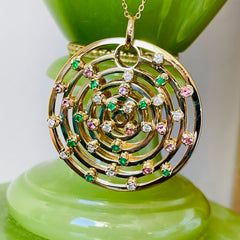 Diamond, Emerald and Pink Tourmaline Circular Cocktail Necklace
