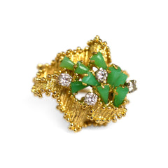 Diamond Grandmaster Fresh Green Jade Barked Cocktail Ring c.1970s