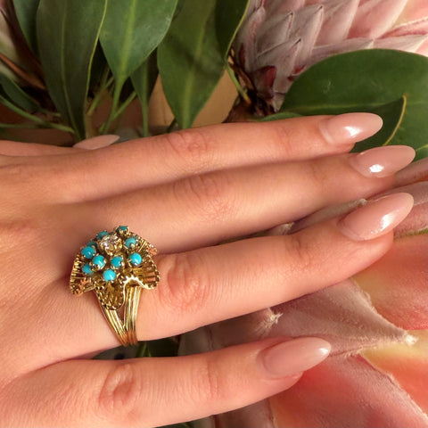 Diamond and Turquoise Cocktail Ring c.1960s