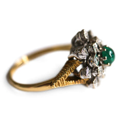 Diamond and Emerald Cabochon Modernist Cocktail Ring 1973