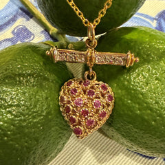 Diamond and Rhodolite Garnet Heart T-Bar Necklace c.1970s