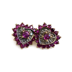 Diamond and Ruby Gold Heart Earrings c.1980s