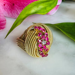 Ruby and Diamond Knot Cocktail Ring 1962