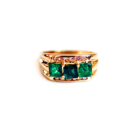 Emerald Trio and Diamond Ring