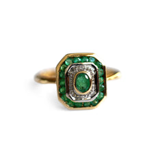Emerald and Diamond Geometric Ring