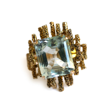 Aquamarine Modernist Grima-esque Cocktail Ring c.1970s