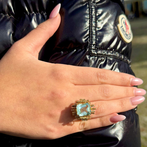 Aquamarine Modernist Grima-esque Cocktail Ring c.1970s