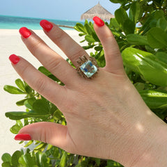 Aquamarine Modernist Grima-esque Cocktail Ring c.1970s