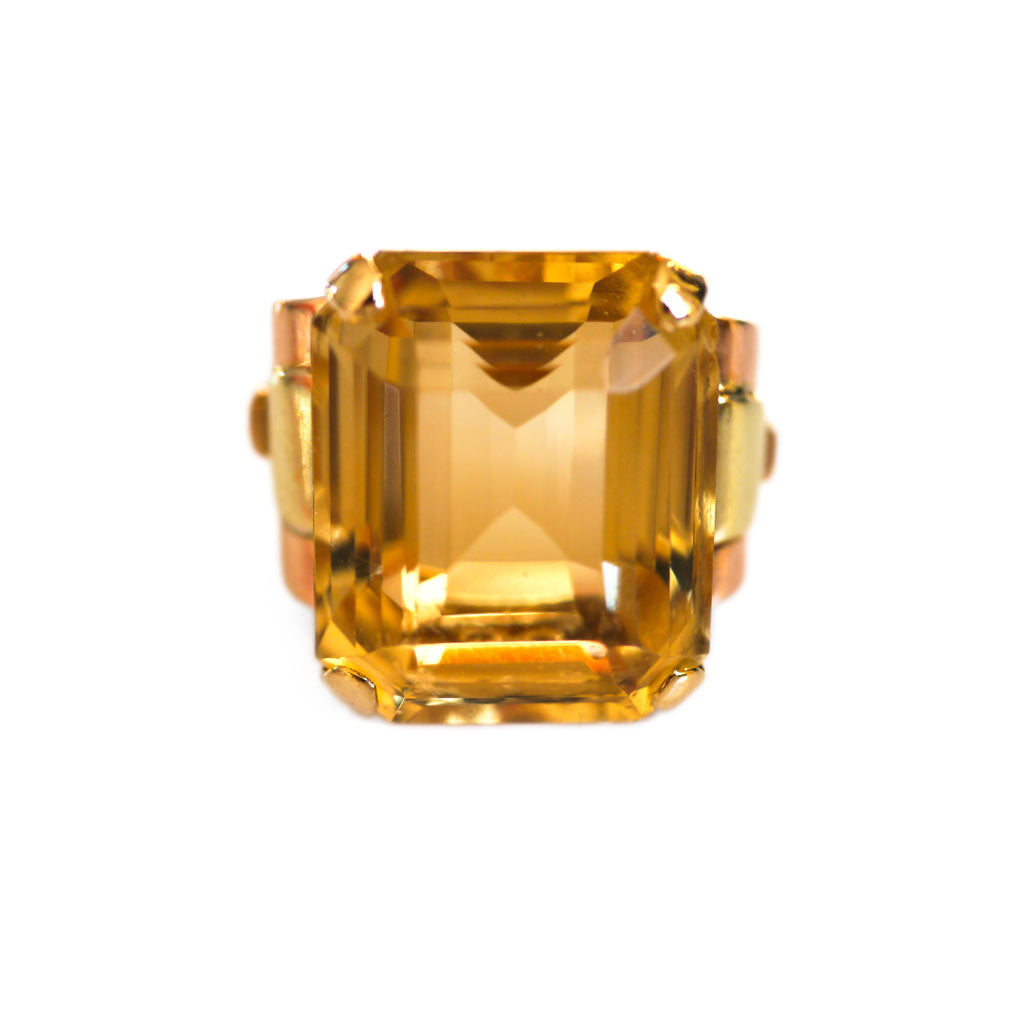 Enormous Emerald Cut Citrine Cocktail Ring