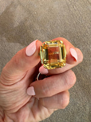 Enormous Emerald Cut Citrine Cocktail Ring