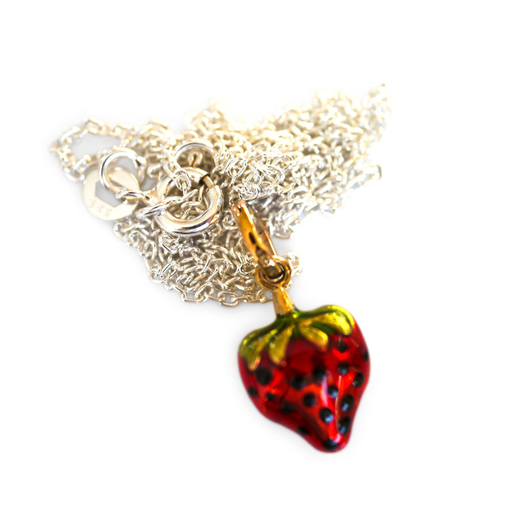 Mixed Metals: Enamelled Gold Strawberry & Silver Necklace