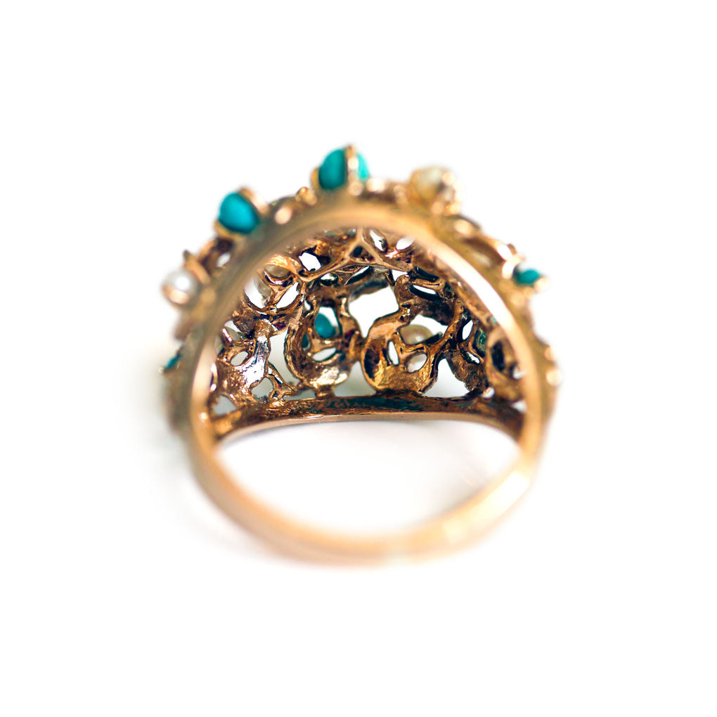 Pearl & Turquoise Bombe Ring c.1960s