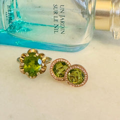 Peridot and Diamond Round Rose Gold Earrings