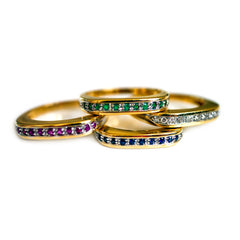 Quatre Quartet Diamond, Emerald, Ruby& Sapphire Stacking Rings