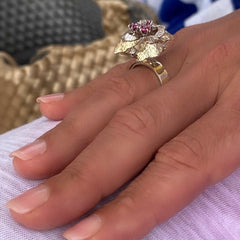 Ruby & Diamond Flower Cocktail Ring
