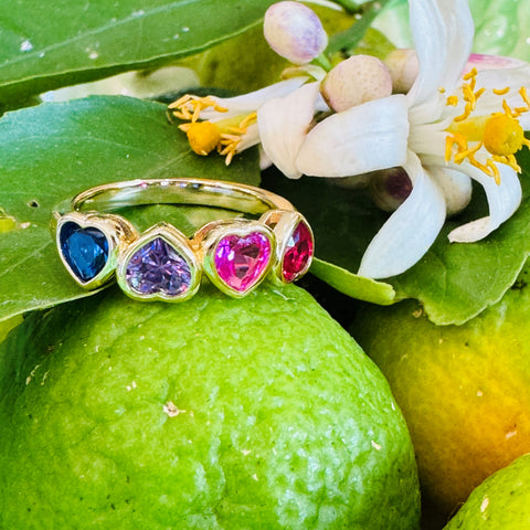 Silver Linings: “Amethyst, Sapphire, Garnet, Pink Topaz” Heart Ring