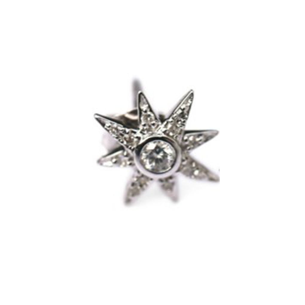 Solitaire Diamond Star White Gold Single Stud Earring