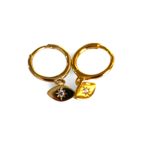 Evil Eye White Crystal Silver Gilt Huggie Earrings