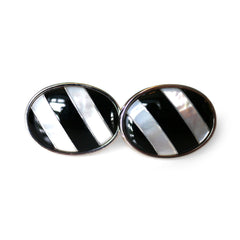 Sterling Silver Onyx & Mother of Pearl Chunky Cufflinks c1980s