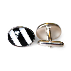 Sterling Silver Onyx & Mother of Pearl Chunky Cufflinks c1980s