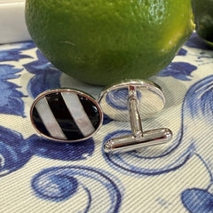 Sterling Silver Onyx & Mother of Pearl Chunky Cufflinks c1980s