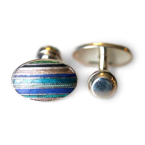 Sterling Silver Striped Enamel Blues Cufflinks 2003