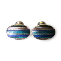 Sterling Silver Striped Enamel Blues Cufflinks 2003