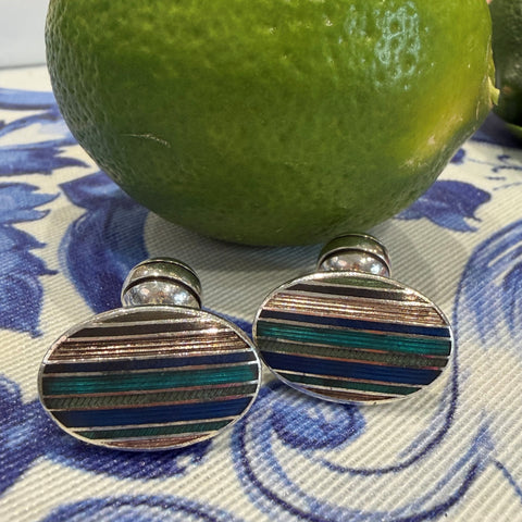 Sterling Silver Striped Enamel Blues Cufflinks 2003
