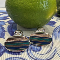 Sterling Silver Striped Enamel Blues Cufflinks 2003