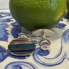 Sterling Silver Striped Enamel Blues Cufflinks 2003