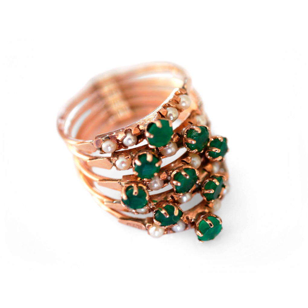 Exquisite Emerald & Pearl Cocktail Ring