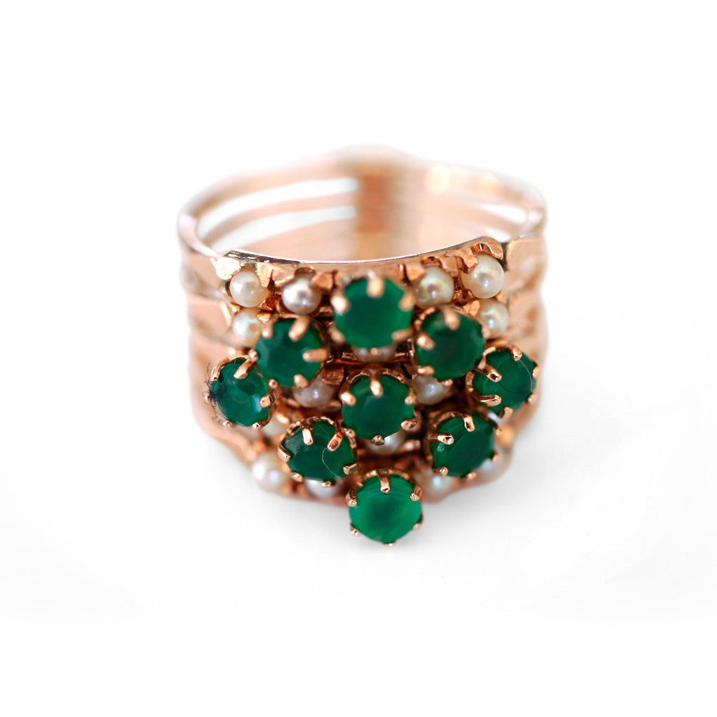 Vintage Emerald & Pearl Cocktail Ring