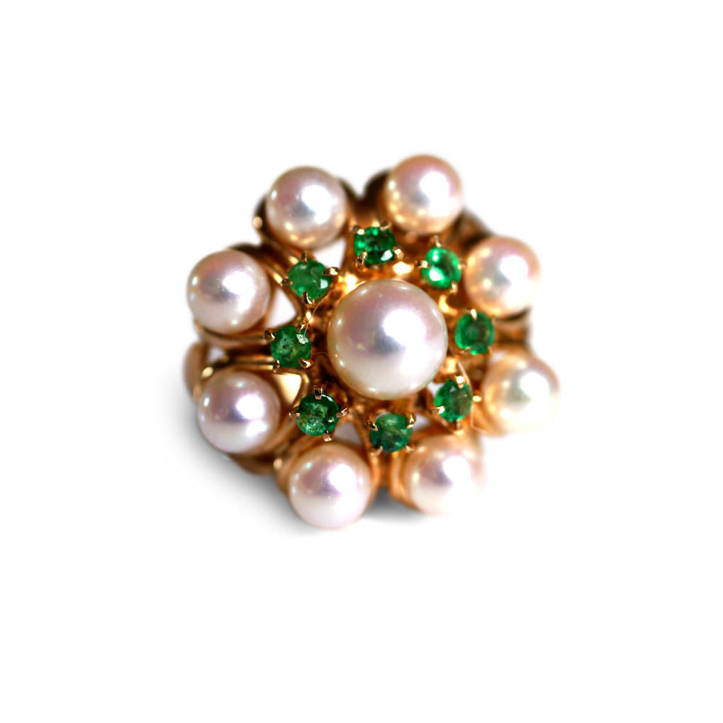 Emerald and Pearl Cocktail Ring