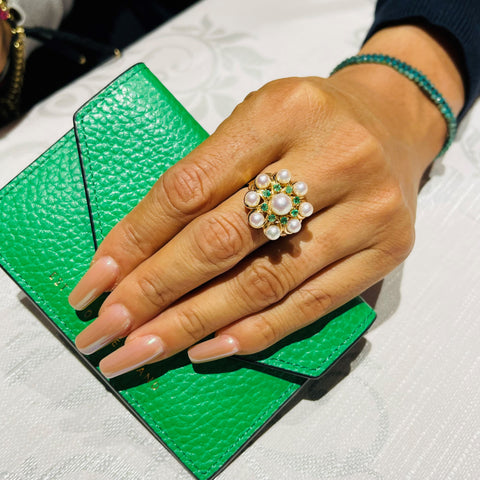 Emerald and Pearl Cocktail Ring