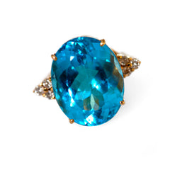 Blue Topaz & Dazzling Diamond Enormous Cocktail Ring