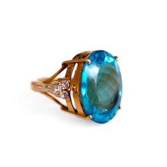 Vintage Blue Topaz & Dazzling Diamond Enormous Cocktail Ring